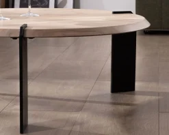 Table basse ronde design en acacia et 3 pieds métal noir "Shelley"