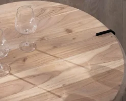 Table basse ronde design en acacia et 3 pieds métal noir 
