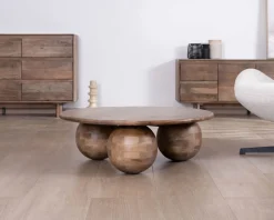 Table basse ronde design épuré et organique en manguier massif "Oxyma"