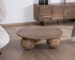 Table basse ronde design épuré et organique en manguier massif 