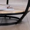 Table basse ronde double plateau en manguier massif et structure métal noir "Loopie"