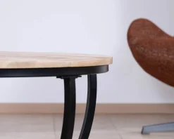 Table basse ronde double plateau en manguier massif et structure métal noir 