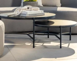 Table basse ronde en aluminium et plateau céramique noir "Lazy Beach" diamètre 62 cm