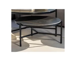 Table basse ronde en aluminium et plateau céramique noir "Lazy Beach" diamètre 62 cm