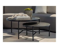 Table basse ronde en aluminium et plateau céramique noir 