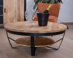 Table basse ronde en manguier massif et métal "Andy" diam. 90cm