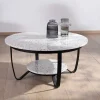 Table basse ronde en terrazzo blanc et métal noir "Galatée"