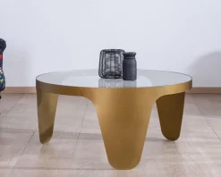 Table basse ronde laiton antique et verre "Gilt Antique"
