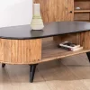Table basse vintage design arrondi en acacia naturel et noir "Boogie"