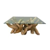 Table basse vitrée en racine de teck naturel recyclé "Farmer"