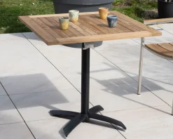 Table bistrot 80x80 cm en teck et pied central aluminium 