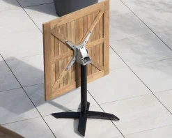 Table bistrot 80x80 cm en teck et pied central aluminium 