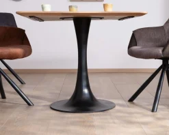 Table carrée 90 cm esprit bistrot en acacia "Piccadilly" pied tulipe en métal