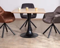 Table carrée 90 cm esprit bistrot en acacia "Piccadilly" pied tulipe en métal