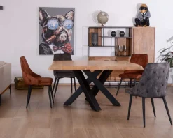 Table carrée 150x150 cm acacia naturel massif et métal noir 