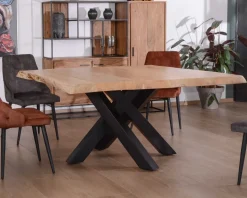 Table carrée 150x150 cm acacia naturel massif et métal noir 