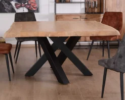 Table carrée 150x150 cm acacia naturel massif et métal noir 