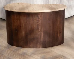 Table d'appoint design en travertin et manguier "Archipel" forme naturelle
