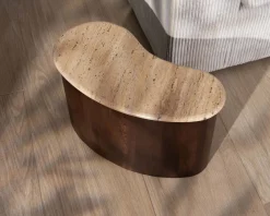 Table d'appoint design en travertin et manguier 
