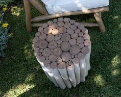 Table d'appoint style ethnique en branches de teck 