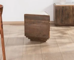 Table d'appoint triangulaire en bois recyclé et plateau marbre blanc "Mood"