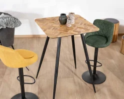 Table de bar carrée 75cm en teck recyclé et pieds crayons noirs "Foster"