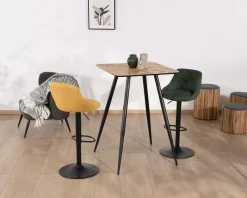 Table de bar carrée 75cm en teck recyclé et pieds crayons noirs "Foster"