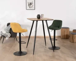 Table de bar carrée 75cm en teck recyclé et pieds crayons noirs 