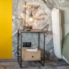 Table de chevet design en métal et bois avec plateau en placage pierre "Pikto"
