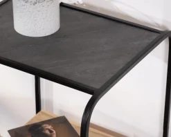 Table de chevet design en métal et bois avec plateau en placage pierre "Pikto"