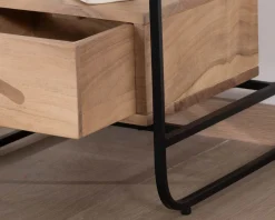 Table de chevet design en métal et bois avec plateau en placage pierre 