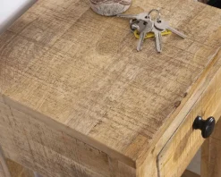 Table de chevet haute ou sellette avec 1 tiroir "Manoha" en manguier H 70 cm
