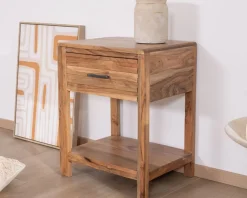 Table de chevet ou d'appoint en acacia avec tiroir 