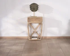 Table de chevet style épuré et rétro en manguier 