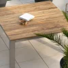 Table de jardin carrée 160 cm en teck "Melta" pieds métal gris inox