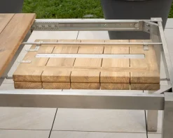 Table de jardin extensible 160 à 220 cm design contemporain "Melta" en teck et acier inoxydable