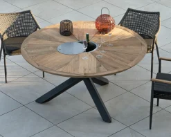 Table de jardin haut de gamme "Hélios" avec plateau rosace et seau à glace intégré
