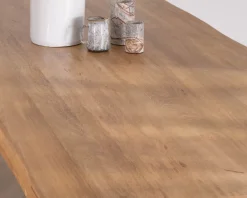 Table de repas 200 cm plateau en manguier bords naturels "Presolino" pieds croix métal