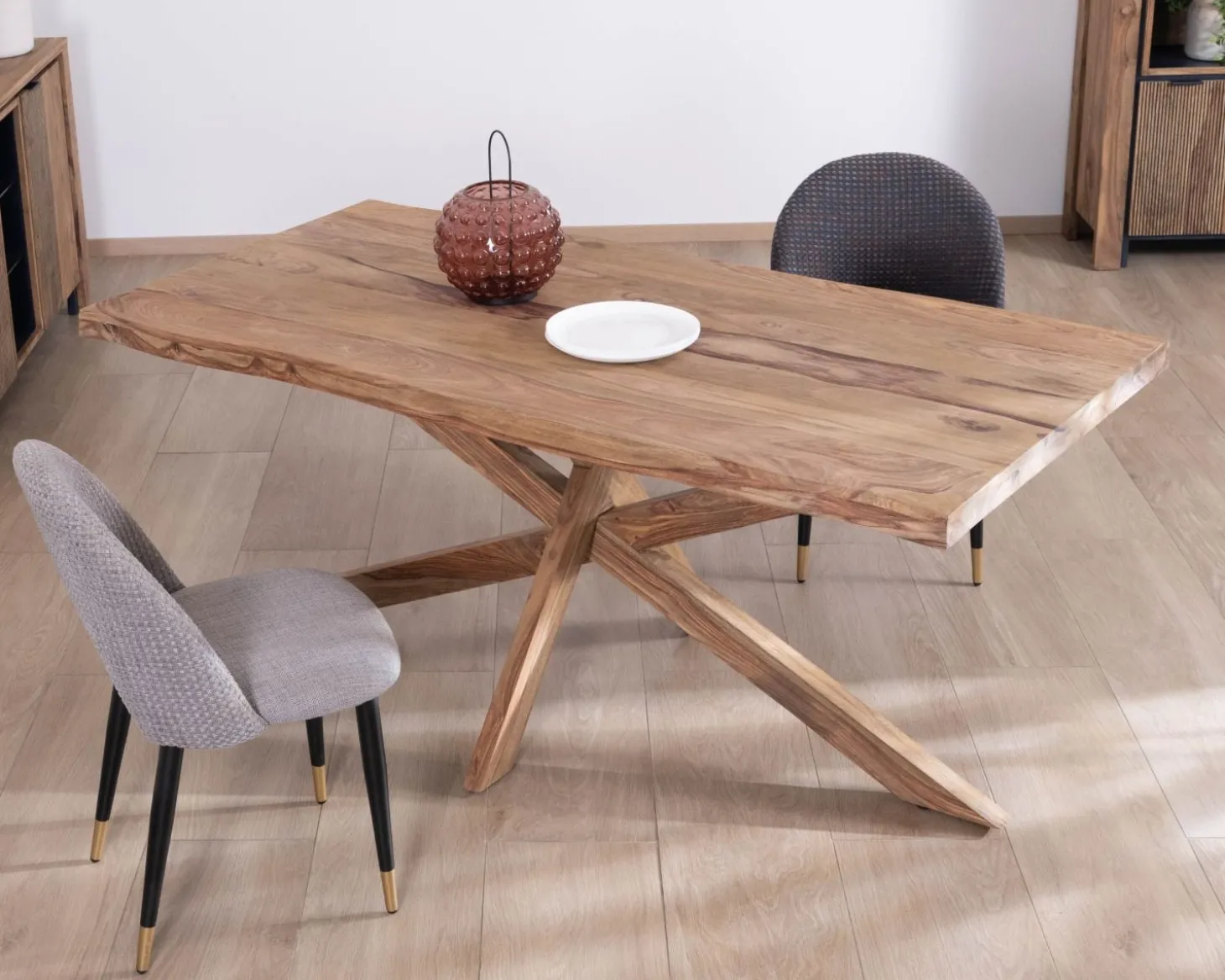 Table de repas 180 cm plateau naturel et pieds croix "Enoa" 100% palissandre