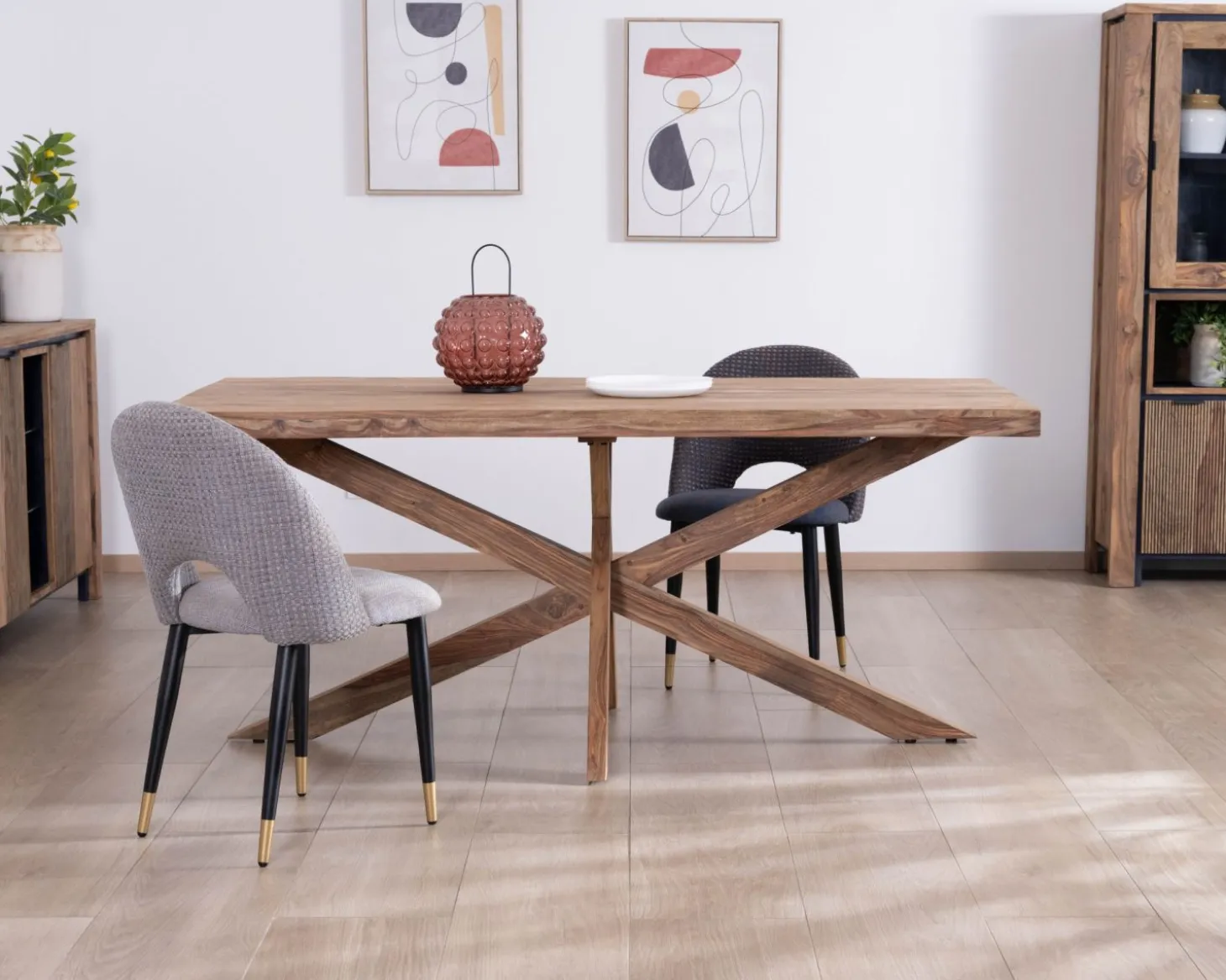 Table de repas 180 cm plateau naturel et pieds croix "Enoa" 100% palissandre