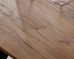 Table de repas bateau en teck recyclé et pieds mikado 
