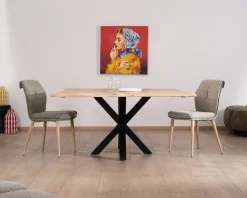 Table de repas carrée 140 cm en acacia et pieds mikado métal "3D"