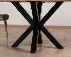 Table de repas carrée 120 cm en acacia et pieds croix métal 