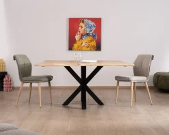 Table de repas carrée 120 cm en acacia et pieds croix métal 