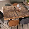 Table de repas carrée 140cm acacia finition chevrons pieds métal noir croisés "Géonidum"
