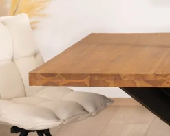 Table de repas carrée en teck pied métal 130 cm "Zenia"