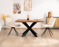 Table de repas carrée en teck pied métal 130 cm 