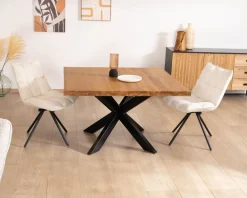 Table de repas carrée en teck pied métal 130 cm 