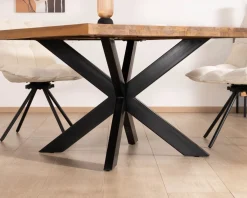 Table de repas carrée en teck pied métal 130 cm 