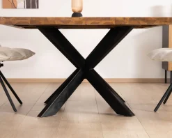 Table de repas carrée en teck pied métal 130 cm 